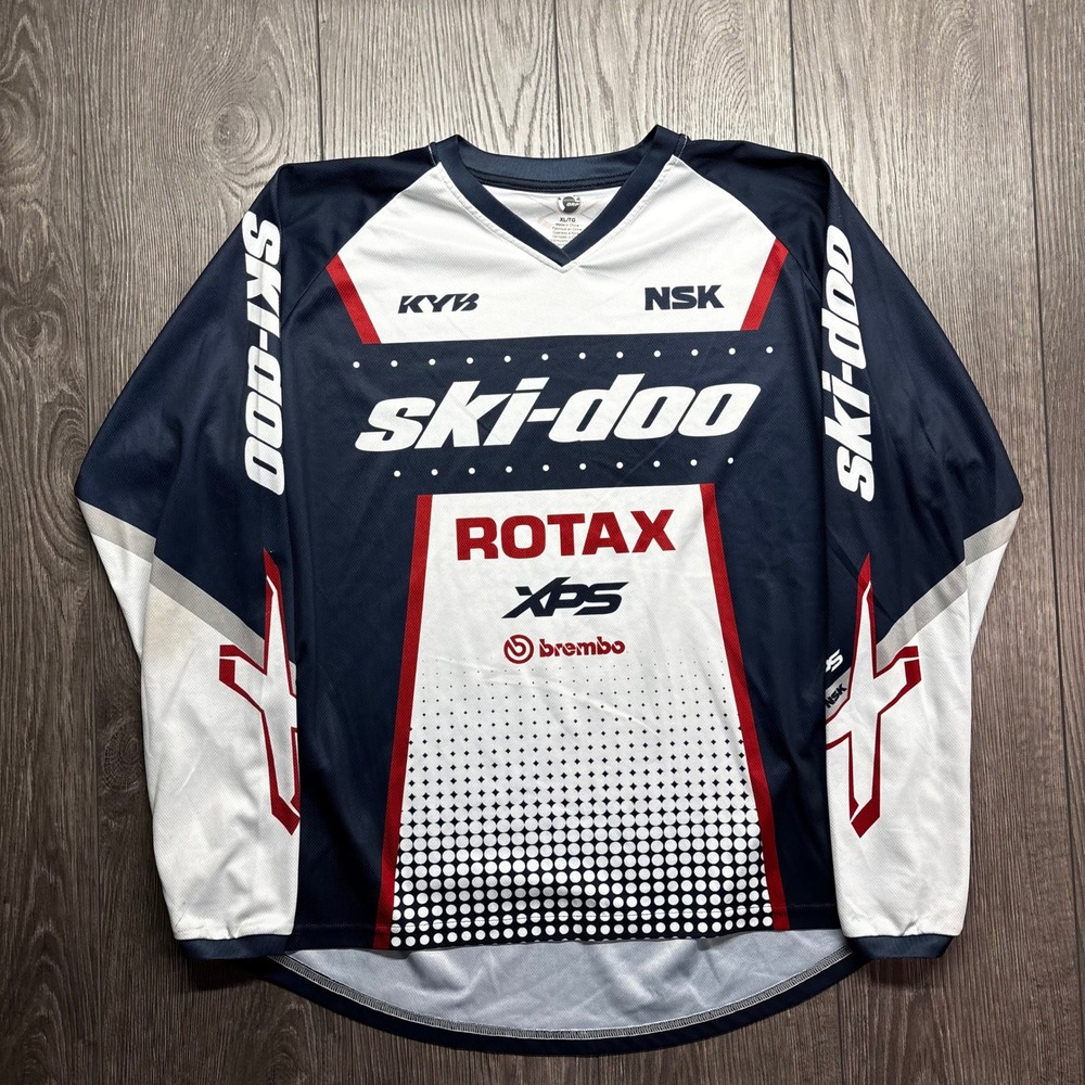 Ski-Doo BRP Rotax Snowmobile Racing Jersey Mens XL Navy Blue White Long Sleeve